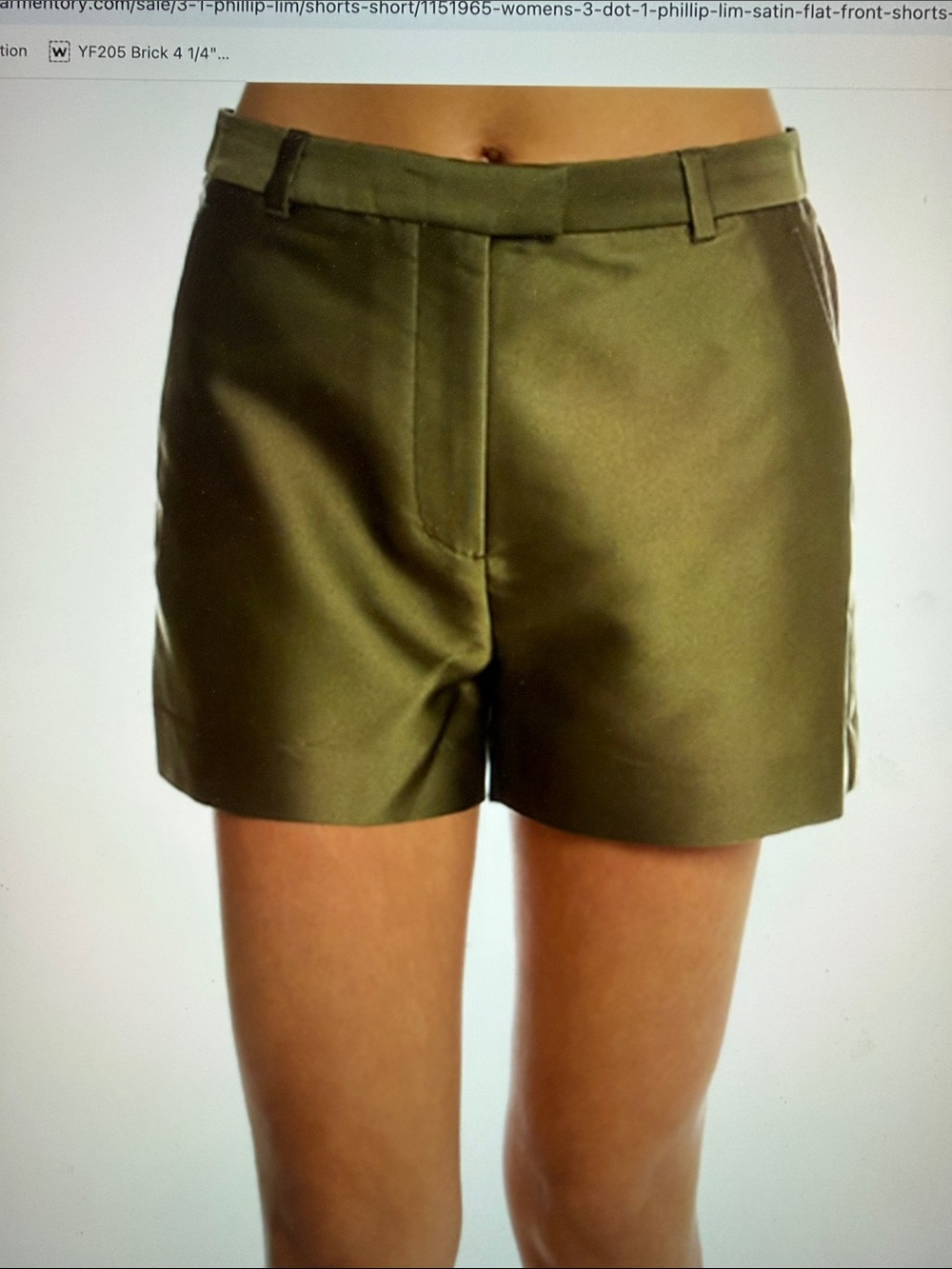 3.1 Phillip Lim Satin Flat Front Shorts in Everglade